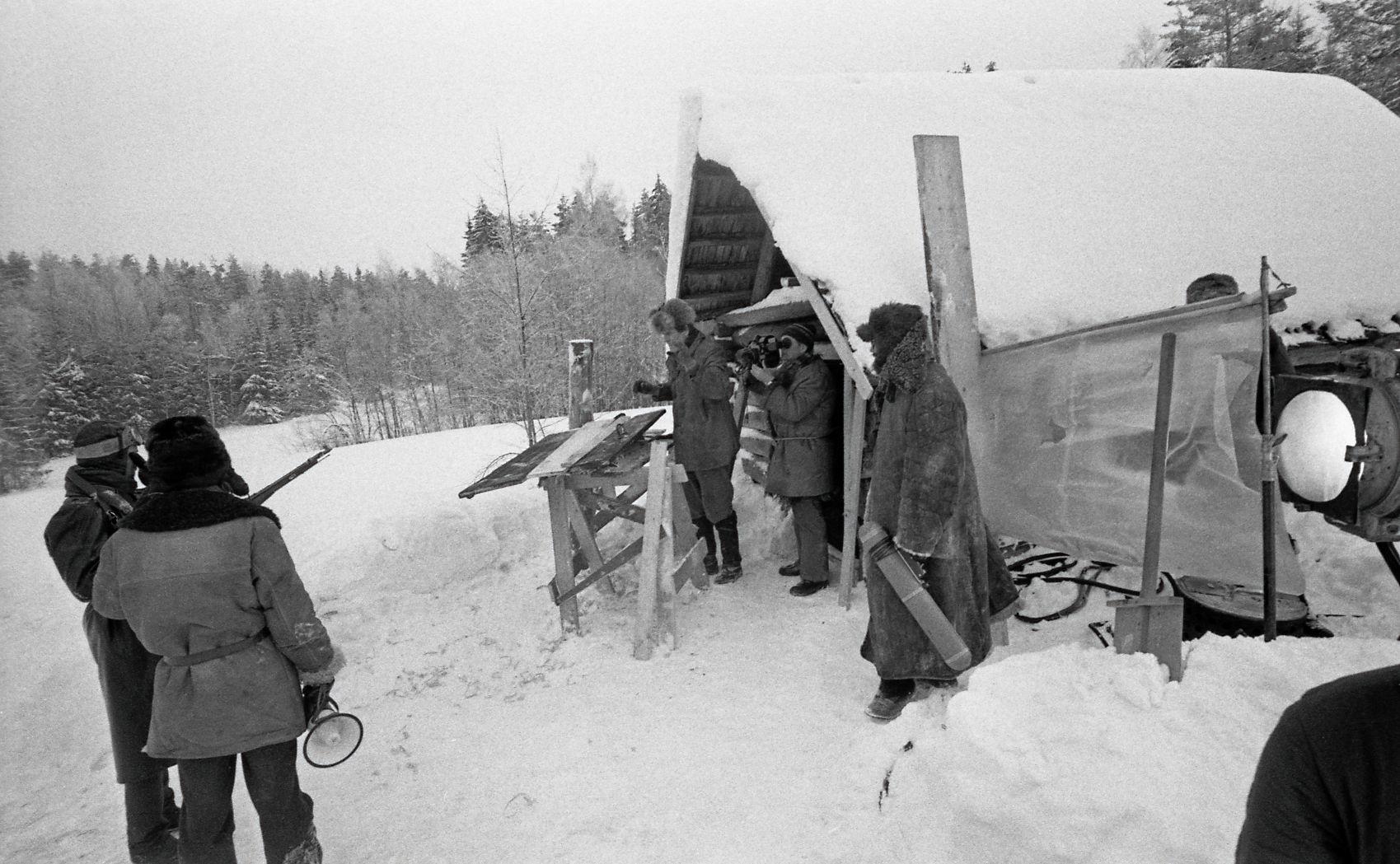 Partorgi kohtumine Võõraga. Ruuporiga režissöör  Olav Neuland, Tiit Paljasmaa osatäitja Tõnu Kark, Võõra osatäitja Evald Aavik, operaator Arvo Iho ja helioperaatori assistent Ahti Mänd. 