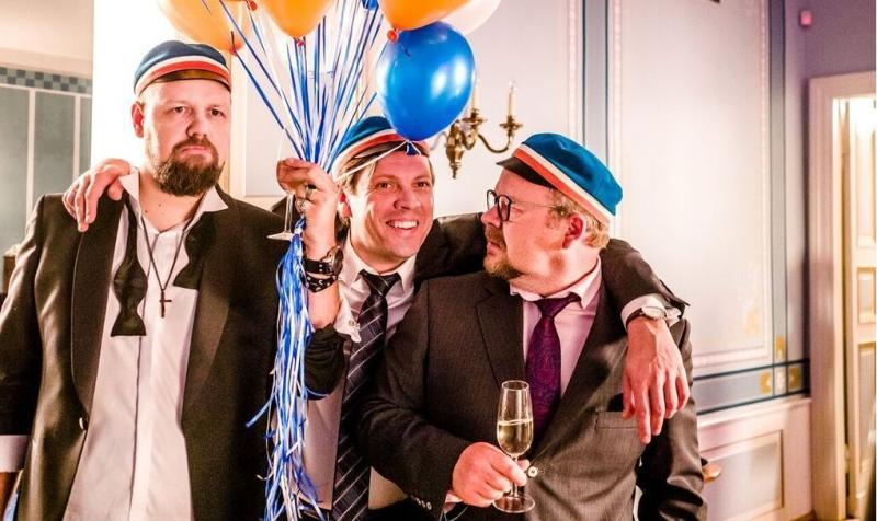 Henry Kõrvits, Mait Malmsten ja Ago Anderson mängufilmis Klassikokkutulek (2016) - Foto Andres Teiss - Taska Film