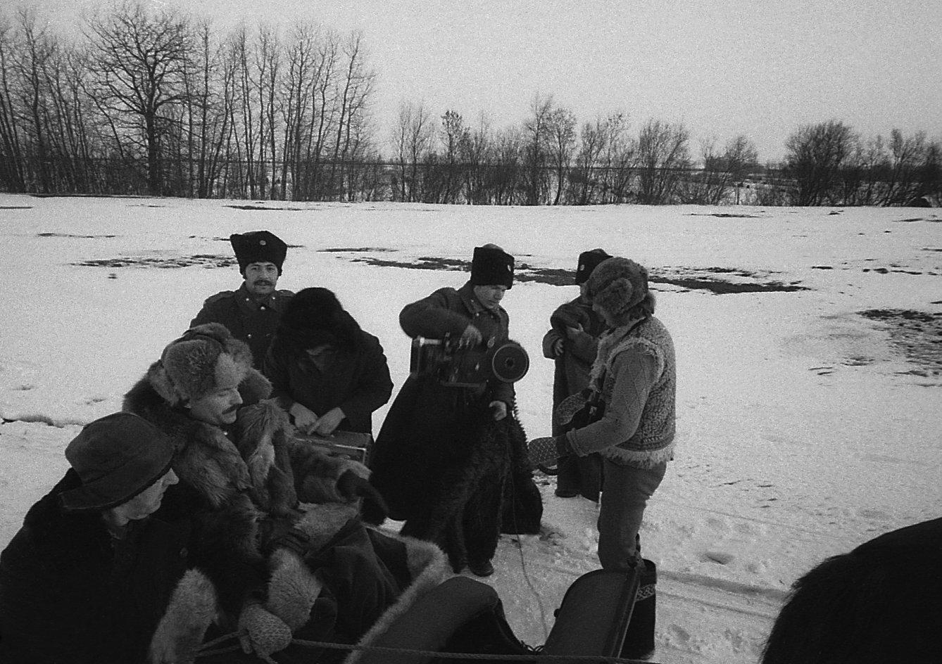 Filmi “Õpetaja” võtted 1979.aastal. Hobuste killavoorid jääl ja lumel.